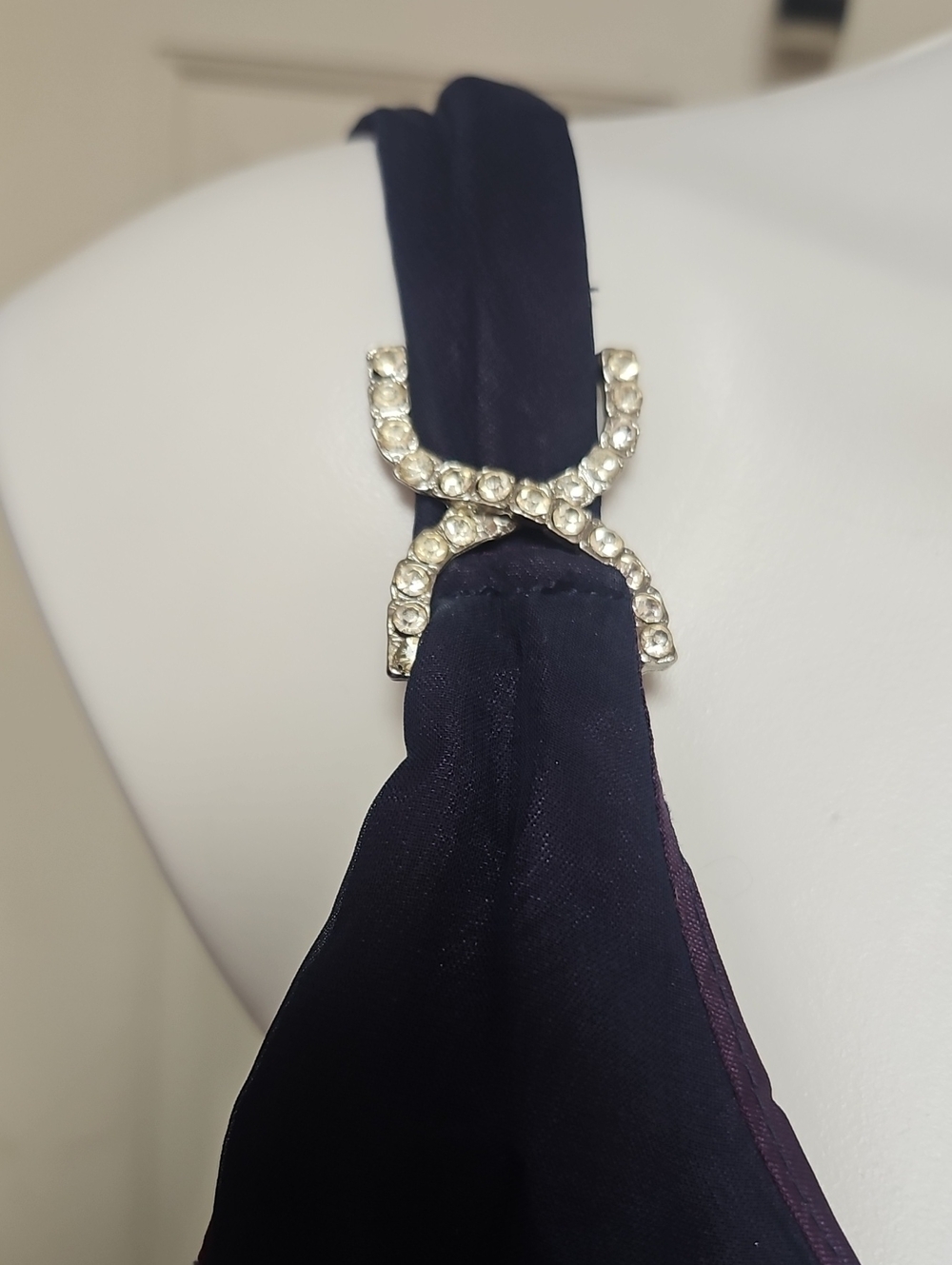 Elegant 2 Tone Rhinestone Navy Blue Slip Flaire Maxi Dress for Women